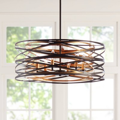 Vortic Flow 6-Light Contemporary Pendant in Dark Bronze with Mosaic Gold
