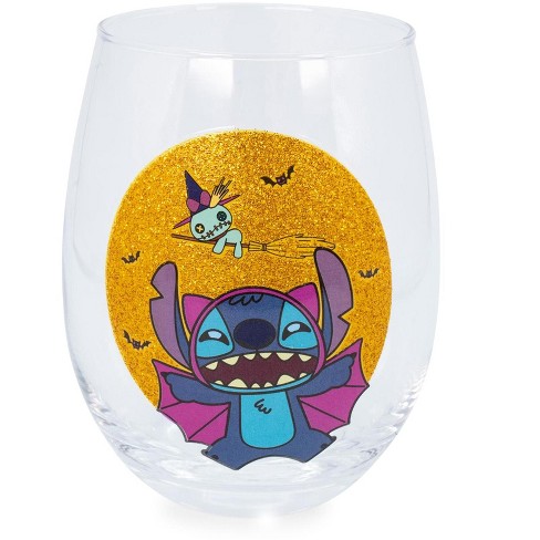 Silver Buffalo Disney Lilo & Stitch Halloween Glitter Stemless Wine Glass |  Holds 20 Ounces