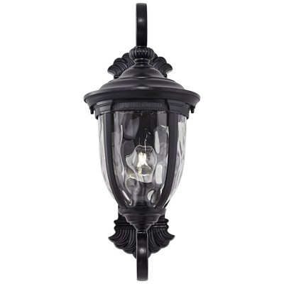 Bellagio Dual Scroll 24" Black Outdoor Wall Light with Clear Hammered Glass