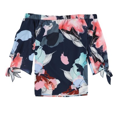 bar III Womens Floral-Print Off the Shoulder Blouse
