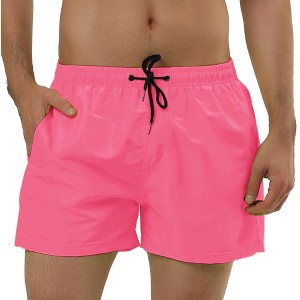 Lars Amadeus Men's Summer Drawstring Waist Solid Color Mesh Lining Swimming Board Shorts - 1 of 4