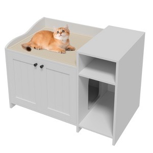 Cat Litter Box Enclosure with Storage Shelve Adn Wooden Barn Door, Hidden Litter Box Cabinet, End Table Style Indoor Cat House Fits Most Litter Boxes - 1 of 4