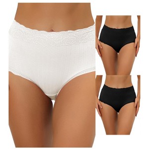 Allegra K Women's High Waist Tummy Control Comfortable Lace Trim Ribbed Briefs 3 Packs - 1 of 4