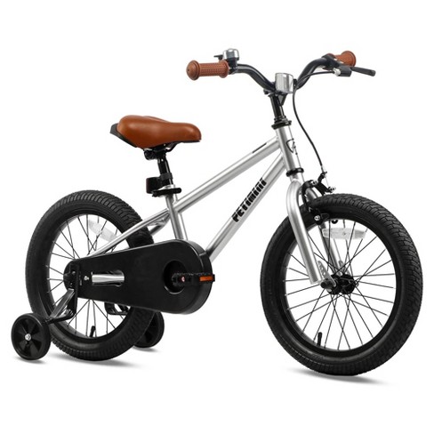 Petimini BP1001YD 5 16 Inch BMX Style Kids Bike with Removable Training Wheels and Rear Coaster Brakes for Kids 4 7 Years Old Silver