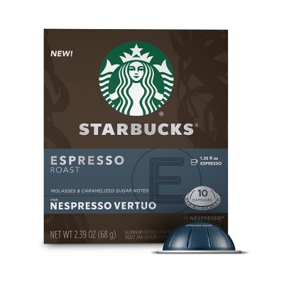 Starbucks Coffee Capsules for Nespresso Vertuo Machines — Dark Roast Espresso Roast — 1 box (10 espresso pods)