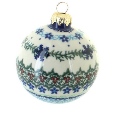 Blue Rose Polish Pottery Winter Celebration Large Christmas Ball