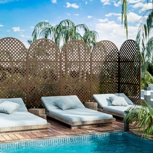 MAYEERTY Room Divider Screen Laurence Diamond Brown Arch Galvanized Sheet 72x35x16in 3-Piece Set - 1 of 4