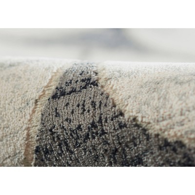 Geometric Charcoal and Cream Polyester Rectangular Area Rug