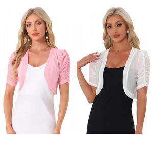 INSPIRE CHIC Women's Casual Short Sleeve Mesh Sheer Open Front Cropped Cardigan Shrug 2 Packs - 1 of 4