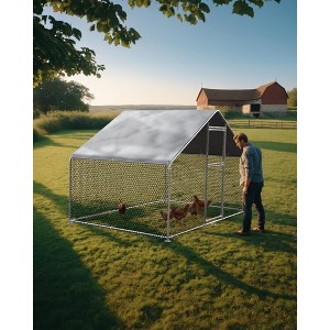 GustoWave Large Metal Chicken Coop, Chicken Run, Outdoor Walk in Poultry Cage with Anti-UV Cover and Waterproof, Silver - 1 of 4