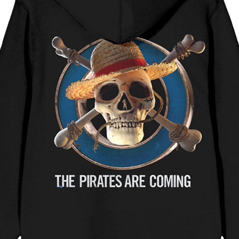 One Piece Live Action The Pirates Are Coming Long Sleeve Black Adult Zip-Up Hoodie, 4 of 5