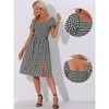 Allegra K Women's Smocked Gingham Square Neck Short Sleeve Casual Plaid Dress - 2 of 4