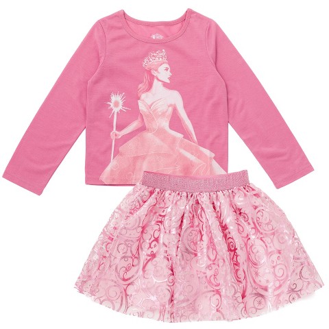 Wicked Glinda Big Girls T-Shirt and Tulle Skirt Paisley Pink Glinda 10-12