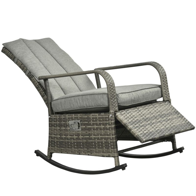 Outsunny Outdoor Rattan Wicker Rocking Chair Patio Recliner with Soft Cushion, Adjustable Footrest, Max. 135 Degree Backrest, 4 of 8