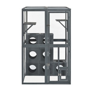 Gulches Gray Pine Wood Outdoor Cat House with Shelves and Removable Boxes - 1 of 4