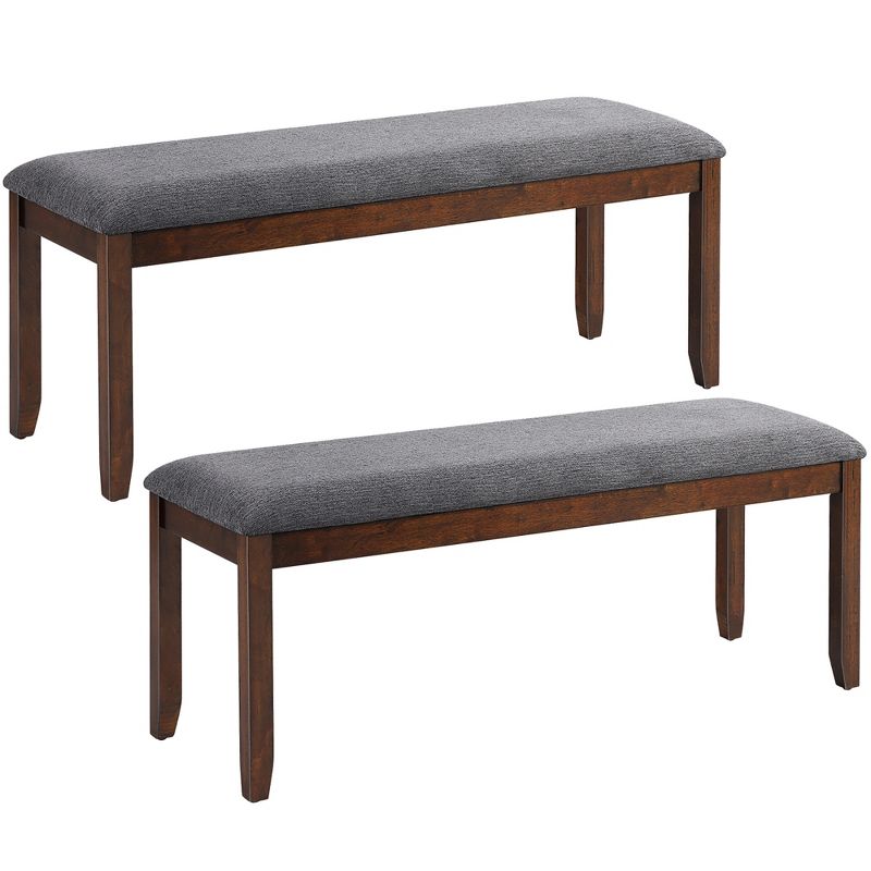 Costway Set of 2 Dining Bench Rubber Wood Upholstered Padded  Bedroom Seat, 1 of 11