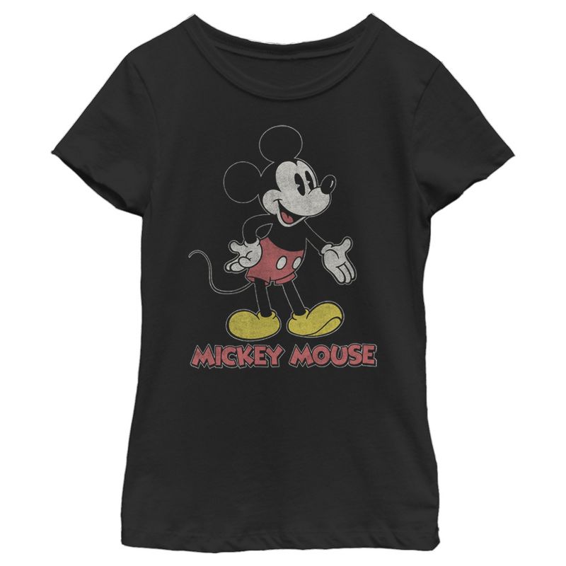 Girl's Disney Mickey Mouse Retro Stance Distressed T-Shirt, 1 of 5