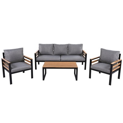 BENCMATE Patio Accent Chairs, Outdoor Conversation Patio Set with Premium Cushions, Patio Furniture for Garden Balcony Poolside, Gray,
