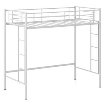 Tangkula Metal Twin Size Loft Bed Heavy Duty Loft Bed Frame with Safety Guardrail 2 Integrated Ladders Space-Saving Design Black/Silver/White