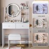 FONTOI 31.5"W Makeup Vanity Table with 17" Round Mirror Cushioned Stool and High Capacity Storage for Bedroom Dressing Room, Black/White - 2 of 4