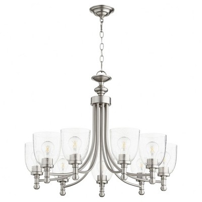Quorum Lighting Rossington 9-Light Chandelier, Satin Nickel, Clear/Seeded Glass