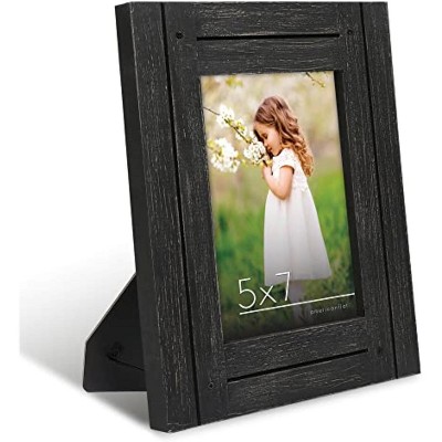 Americanflat Rustic Picture Frame Textured Wood and Polished Glass for Wall and Tabletop - Charcoal 5" x 7"