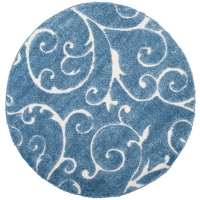 4' Round Swirl Loomed Area Rug Light Blue/Cream - Safavieh