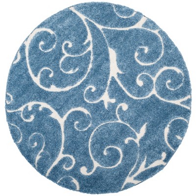 4' Round Swirl Loomed Area Rug Light Blue/Cream - Safavieh