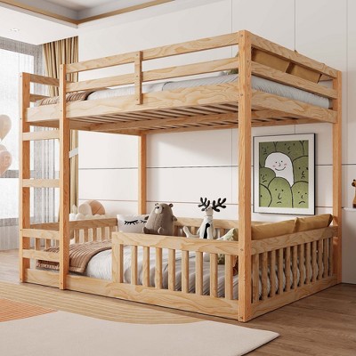 NicBex Full/Full Solid Wood Floor Bunk Bed with Ladder&Safety Guardrails,Heavy Duty Bunkbeds for Teens,Noise-Reduced Bed Frames with 600lbs Max