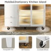 44" White Kitchen Island with Drop Leaf, LED Light Kitchen Cart on Wheels with 2 Fluted Glass Doors and 1 Flip Cabinet Door - 4 of 4