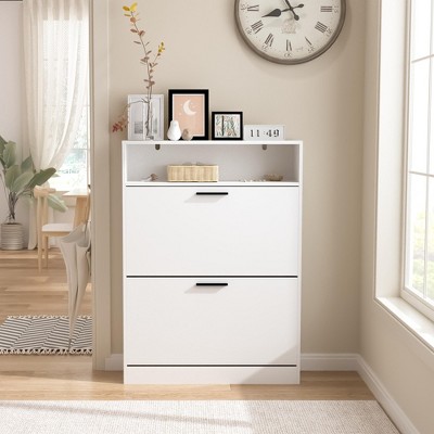 Bella Depot Shoe Storage Cabinet with 2 Flip Drawers, Sturdy Wood Hidden Shoe Storage, Freestanding Narrow