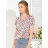 INSPIRE CHIC Women's Floral Print Blouse V Neck Ruffle Hem Tops - 2 of 4