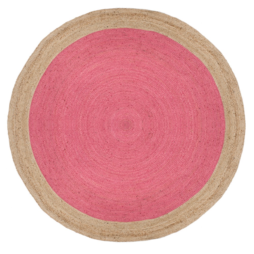 Pink/Natural Solid Woven Round Area Rug 8' - Safavieh