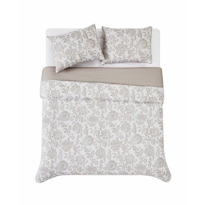 Twin White and Taupe Microfiber Reversible Comforter Set