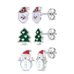 Girls' Holiday Cheer Screw Back Sterling Silver Earrings Set - In Season Jewelry - 1 of 4