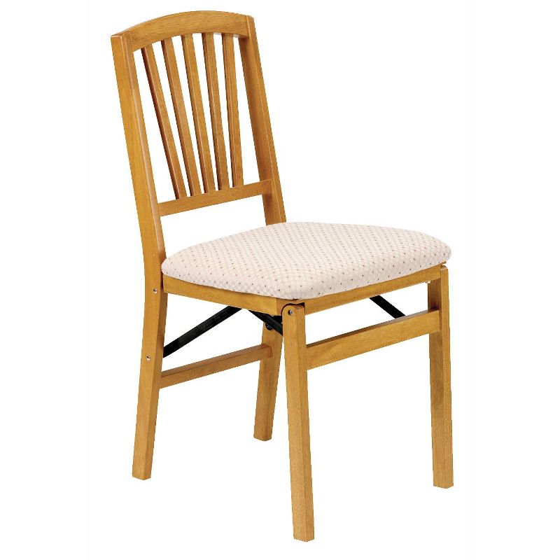 Set of 2 Slat Back Folding Chair Oak Brown - Stakmore, 1 of 7