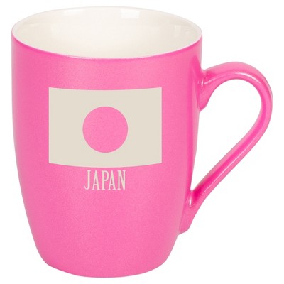 Elanze Designs Japan Japanese Flag 10 Ounce Ceramic Laser-Etched Engraved Drinkware Mug, Metallic Princess Pink