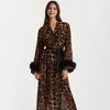 Anna-Kaci Lounge Women's Leopard Print Mesh Robe Dress with Feather Sleeves and Satin Tie Waist in Longline Silhouette - One Size Fits Most, Brown - 3 of 4