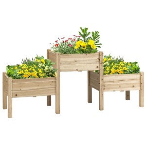 Okak Raised Garden Bed with 3 Planter Boxes 72.5x17.75x31.5 Inch Elevated Wooden Plant Stand with Drainage Holes - 1 of 4