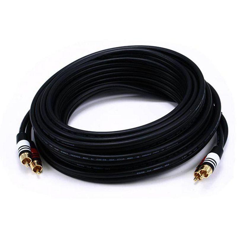 Monoprice Premium Two-Channel Audio Cable - 25 Feet - Black | 2 RCA Plug to 2 RCA Plug 22AWG, Male to Male, 1 of 3