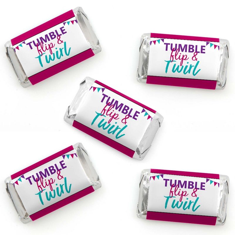 Big Dot of Happiness Tumble, Flip & Twirl - Gymnastics - Mini Candy Bar Wrapper Stickers - Birthday Party or Gymnast Party Small Favors - 40 Count, 1 of 7