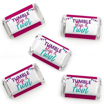 Big Dot of Happiness Tumble, Flip & Twirl - Gymnastics - Mini Candy Bar Wrapper Stickers - Birthday Party or Gymnast Party Small Favors - 40 Count