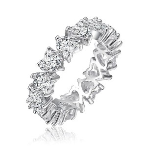 Romantic Rhodium Plated Band Ring Adorned with Heart-Shaped Cubic Zirconia for a Timeless and Elegant Statement of Love - 1 of 3