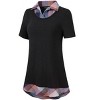 YESFASHION Women's Short Sleeve Contrast Collared Shirts Patchwork Work Blouse Tunics Tops - 2 of 4