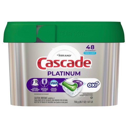 Cascade Fresh Scent Platinum ActionPacs Dishwasher Detergent + Oxi Fresh Cleaner Pods - 26.7oz/48ct - image 1 of 4