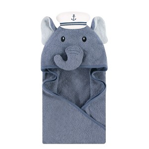 Hudson Baby Infant Boy Cotton Animal Face Hooded Towel, Sailor Elephant, One Size - 1 of 1