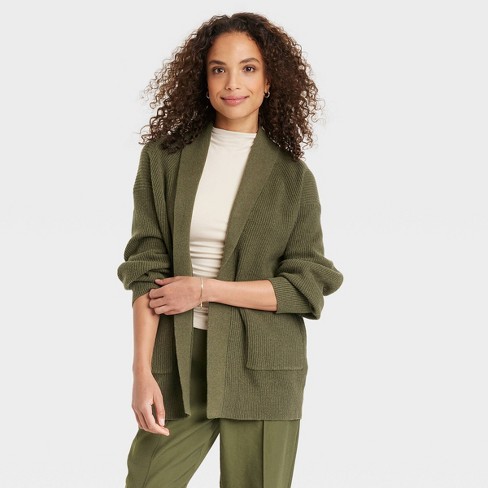 Women's Open Layering Cardigan - A New Day™ Olive Green M