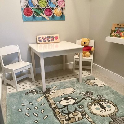 Ivory and Blue Round Kids' Animal Rug, 5'3" Synthetic