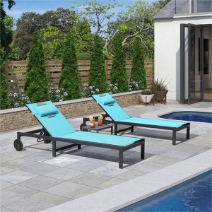 PURPLE LEAF Outdoor Chaise Lounge Chairs Set Adjustable Recliner Chair with Wheels and Table for Poolside Beach Aluminum Reclining Sunbathing Lounger - 1 of 1