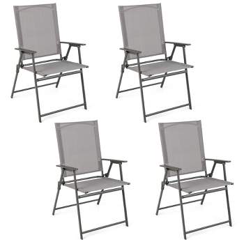 Costway 4pcs Patio Folding Portable Dining Chairs Metal Frame Armrests Garden Black/Grey/White